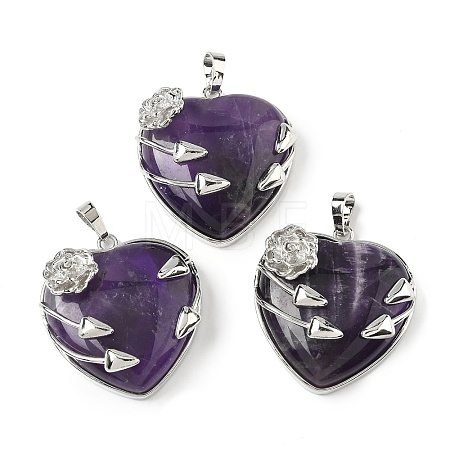 Natural Amethyst Heart Pendants G-S391-01P-L-1