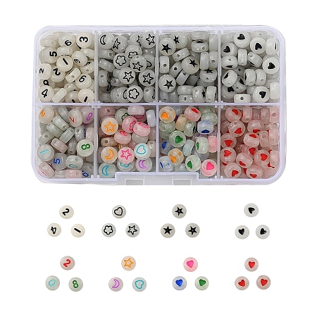 480Pcs 8 Style Flat Round Luminous Acrylic Beads DIY-YW0003-01-1