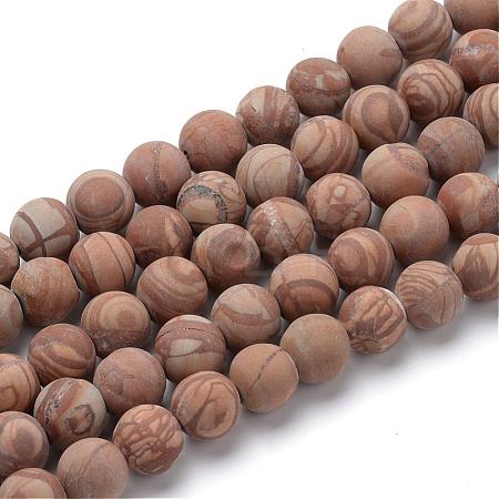 Natural Wood Lace Stone Wooden Jasper Round Bead Strands G-T055-8mm-06-1