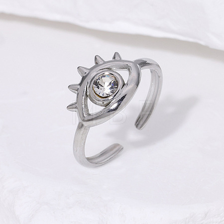 304 Stainless Steel Rhinestone Cuff Open Rings for Women WG9FC7C-01-1