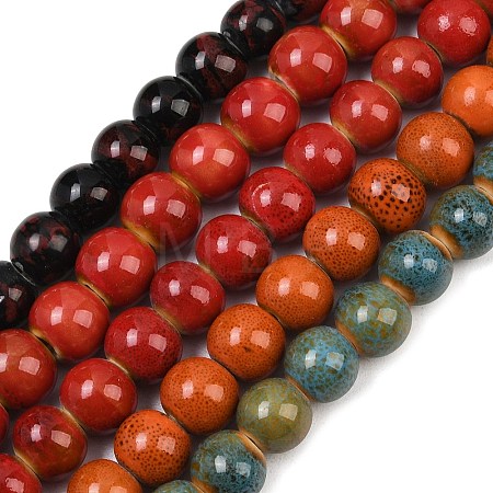Handmade Fancy Antique Glazed Porcelain Ceramic Round Beads Strands PORC-L019-10mm-M-1