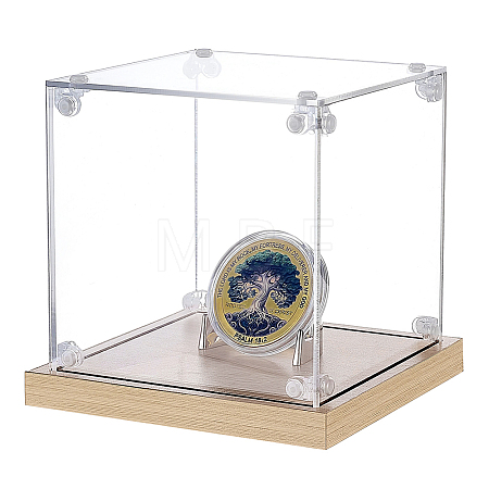 Square Transparent Acrylic Display Cases with Zinc Alloy Display Easels for Commemorative Coins ODIS-PH0009-35-1