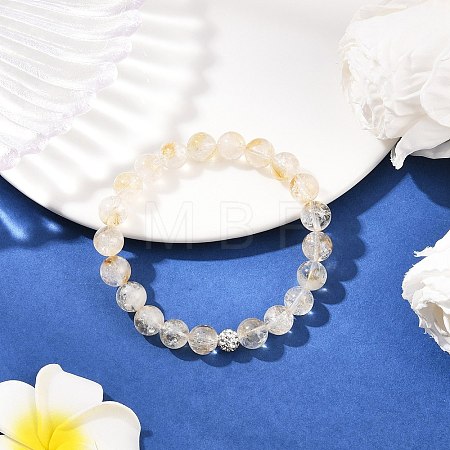 Natural Citrine Round Beads Stretch Bracelets BJEW-JB12388-1