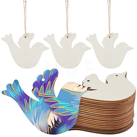 20Pcs Unfinished Wood Pendant Decoration BIRD-CP0001-02-1