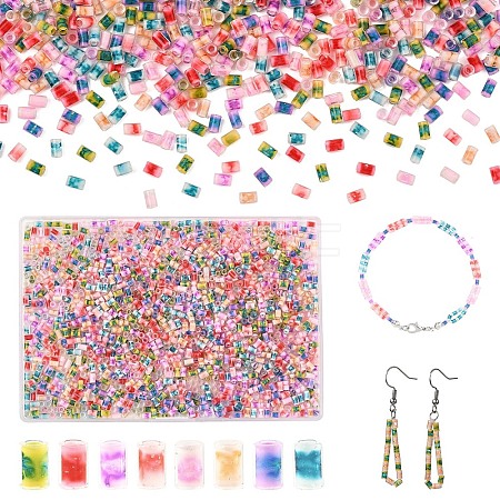 80G 8 Colors Two Tone Inside Colours Transparent Glass Seed Beads SEED-YW0003-18-1