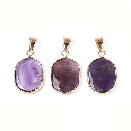 Natural Amethyst Pendants G-N349-04C-G-1