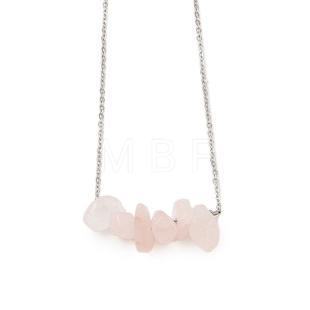 Natural Rose Quartz Chip Pendant Necklaces NJEW-JN05097-01-1