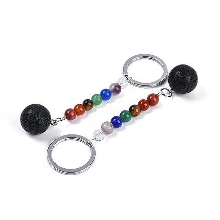 Natural Lava Rock Round Beaded Keychain G-H076-01P-02-1