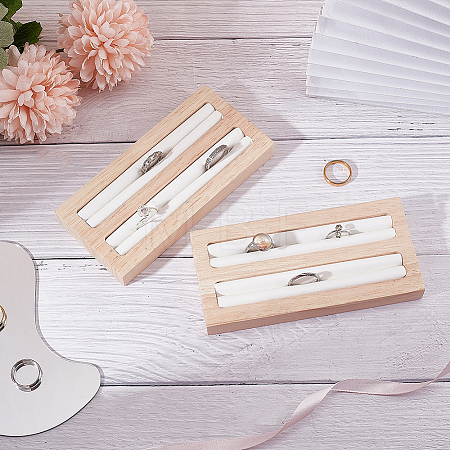 2-Slot Wooden Ring Display Stands ODIS-WH0025-88-1