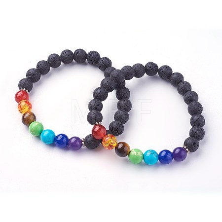 Natural Lava Rock Beads Stretch Bracelets BJEW-F380-04-1