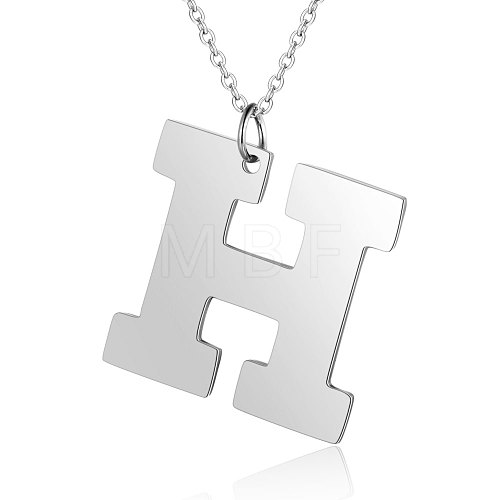 201 Stainless Steel Initial Pendants Necklaces NJEW-S069-JN005-H-1