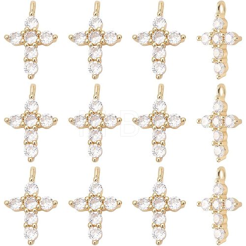 12Pcs Brass Micro Pave Cubic Zirconia Pendants KK-CA0003-65-1