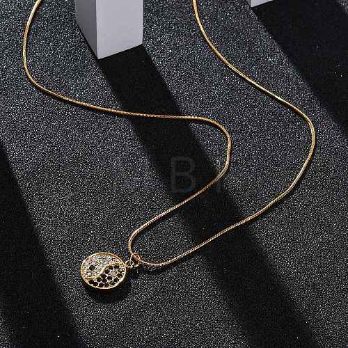 304 Stainless Steel Crystal & Jet Rhinestone Yin-yang Pendant Round Snake Chain Necklaces for Women NJEW-Z044-12G-1