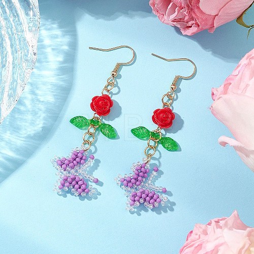 Glass Seed Beads Butterfly Dangle Earrings EJEW-MZ00347-05-1