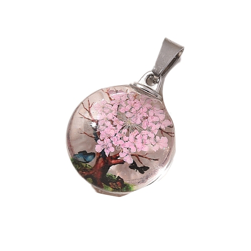 5Pcs Dried Flower Glass Pendants PW-WG2A25C-03-1