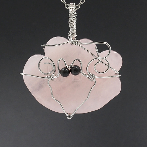 Natural Rose Quartz Wire Wrapped Pendants PW-WG47F96-03-1