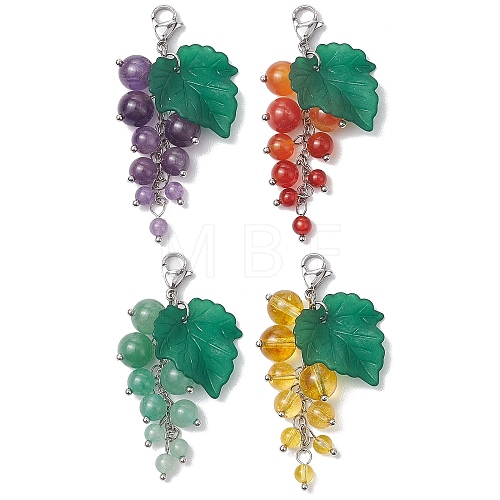 Grape Natural Amethyst & Carnelian & Red Agate & Green Aventurine & Synthetic Citrine Pendant Decorations HJEW-TA00266-1