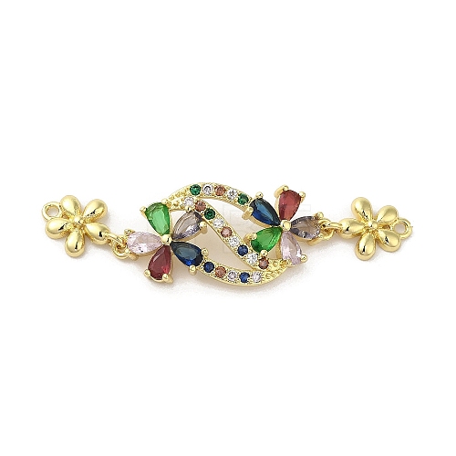 Rack Plating Brass Pave Colorful Cubic Zirconia Flower Connector Charms KK-C052-37E-G-1