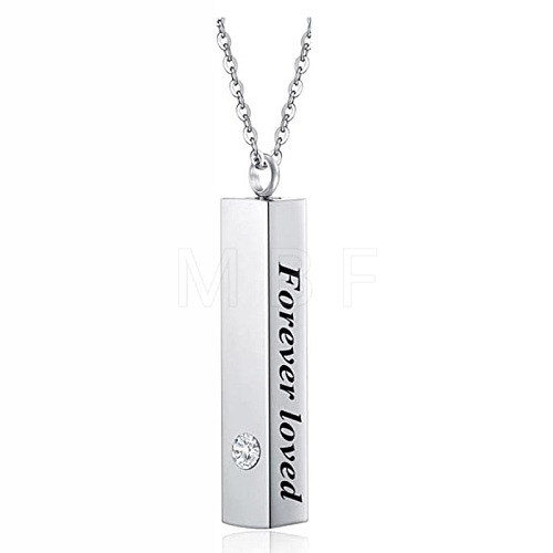 Cuboid with Word Forever Loved Urn Ashes Pendant Necklace with Rhinestone BOTT-PW0001-081C-P-1