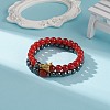 2Pcs 2 Style Natural Red Agate Carnelian(Dyed & Heated) & Synthetic Hematite Stretch Bracelets Set with Alloy Dragon BJEW-JB08655-2