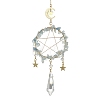 Wire Wrapped Natural Aquamarine Chips & Brass Ring Pendant Decoration HJEW-TA00083-01-1