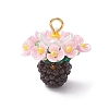 Resin Glass Seed Beaded Flower Pendants PALLOY-MZ01106-03-1