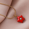 Valentine's Day 304 Stainless Steel Enamel Red Heart Pendant Necklaces with Glass for Women IF7450-1