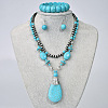 Teardrop Synthetic Turquoise Pendant Necklaces & Dangle Earrings & Stretch Bracelets Sets FS-WGCD8C0-01-1