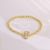 Brass Micro Pave Clear Cubic Zirconia Beaded Stretch Bracelets for Women FS-WGB95F4-27-1