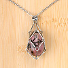 Natural Rhodonite Easter Egg Cage Pendant 304 Stainless Steel Cable Chain Necklaces FS-WGA333C-02-1