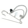 Faceted Teardrop & Alloy Flower Charm Safety Pin Brooch JEWB-BR00110-4