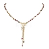Natural Multicolor Tourmaline Faceted Cube Beaded Brass Micro Pave Clear Cubic Zirconia Butterfly Pendant OT Lariat Necklaces for Women NJEW-JN05807-2