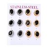 6 Pairs 304 Stainless Steel Pave Cubic Zirconia Stud Earrings SA-CBADCF0-04GP-03-4