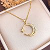 Brass Micro Pave Clear Cubic Zirconia Moon with Star Pendant 304 Stainless Steel Cable Chain Necklaces for Women WG40DAD-01-1