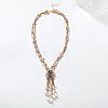 Alloy Rose Flower Multi-Strand Necklaces with Imitation Pearl Teardrop Tassel for Women WG55FA1-01-2