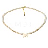 Natural White Shell Letter Faceted Glass Beaded Necklaces with 304 Stainless Steel End Chains SS7282-12-1