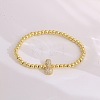 Brass Micro Pave Clear Cubic Zirconia Beaded Stretch Bracelets for Women FS-WGB95F4-18-1