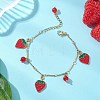 Strawberry Alloy Enamel Charm Bracelets BJEW-JB13143-1