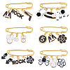 6Pcs 6 Style Bowknot & Heart & Bag & Number 5 Enamel Charms Safety Pin Brooches Set JEWB-FH0001-29-1