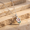 304 Stainless Steel Enamel Pink Flower Pendant Necklaces for Women WGD8704-01-4