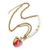 Acrylic Strawberry Pendant 304 Stainless Steel Mixed Chain Necklaces with Shell Pearl Beads NJEW-JN06114-02-3