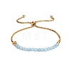 Natural Aquamarine Faceted Round Beaded Adjustable Brass Box Chain Slider Bracelets for Women QE7421-7-1