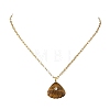 Summer Beach Natural Mixed Stone Carved Shell Shape Pendant 304 Stainless Steel Cable Chain Necklaces with Cubic Zirconia for Women NJEW-JN06586-3