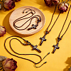 4Pcs Natural Tiger Eye Round Bead & Synthetic Hematite Bead & Wood Cross Pendant Necklaces NJEW-HY00003-4