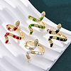 Brass Micro Pave Clear Cubic Zirconia Cuff Rings for Women RJEW-U047-39G-1