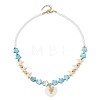 Summer Beach Carved Natural Freshwater Shell and Alloy Shrimp Pendant Starfish Dyed Synthetic Turquoise & Glass Beaded Necklaces for Women NJEW-JN06506-02-3