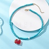 Summer Beach Handmade Lampwork Red Crab Pendant Synthetic Turquoise Round Beaded Nekclaces NJEW-JN05916-1