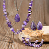 Bohemian Style Natural Amethyst Teardrop Pendant Necklaces & Chip Beaded Necklaces & Hoop Earrings & Dangle Earrings Sets WG11994-01-1