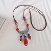 Bohemian Bohemian Alloy with Porcelain Teardrop Bead Tassel Pendant Adjustable Necklaces FS-WG3E161-01-2