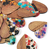  16Pcs 8 Colors Transparent Resin & Walnut Wood Pendants RESI-TA0002-16-12